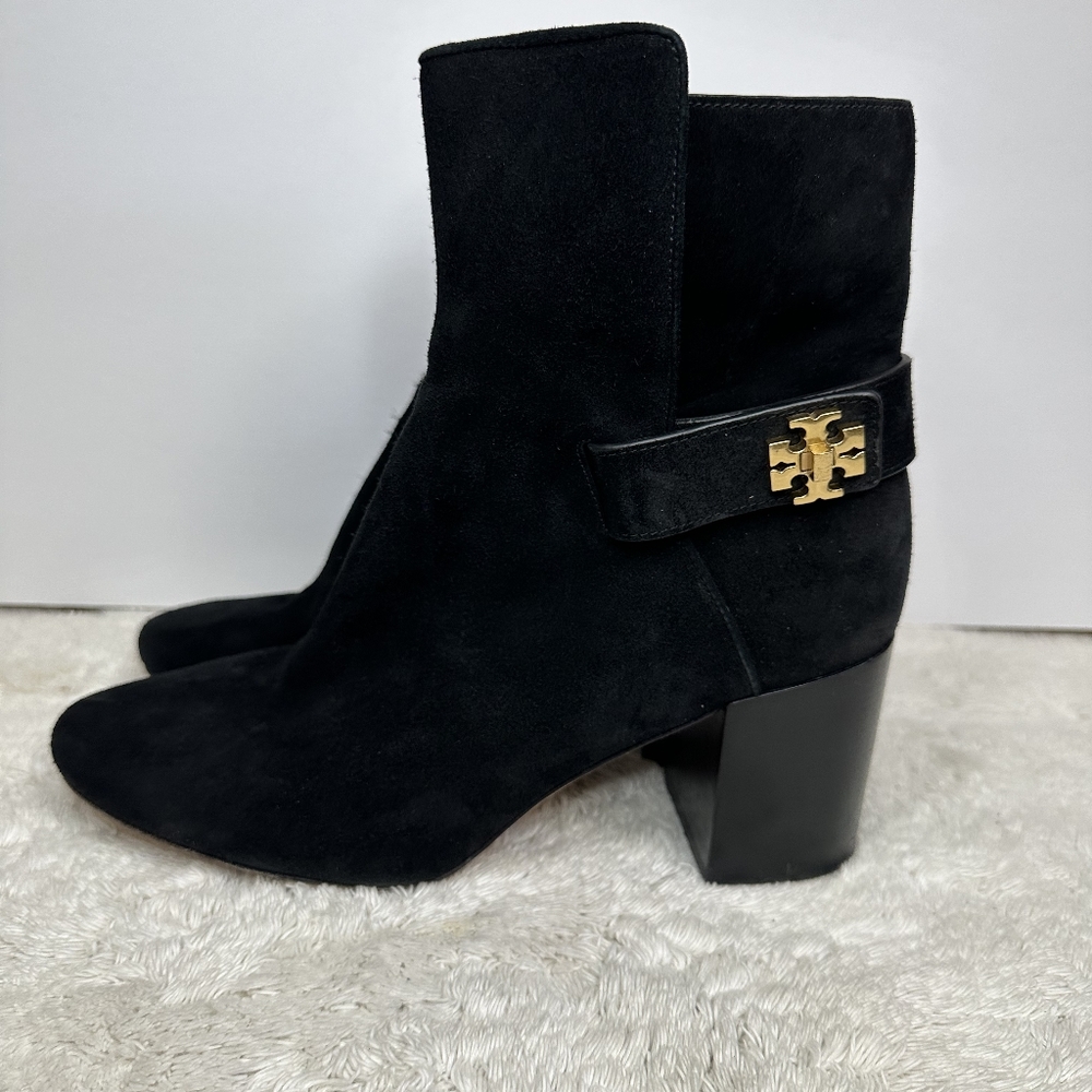 Tory Burch Black Heeled Boots with Gold Detail